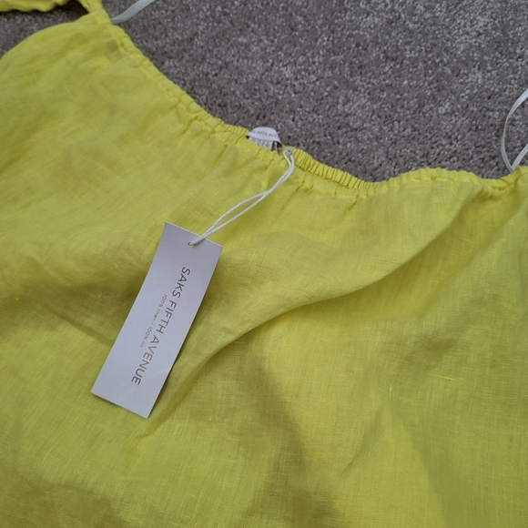SAKS FIFTH AVENUE Cold Shoulder Linen Top Yellow Limoncello Size L - Picture 5 of 9
